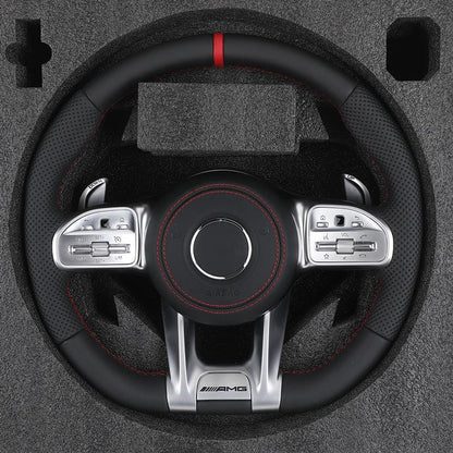 Custom Silver Trim Half Perforated Leather Steering Wheel for Mercedes Benz GLE W166 W167 W211 C300 W204 W205 W206 W213 W221 AMG - YunLexus Custom Custom Steering Wheels for Mercedes