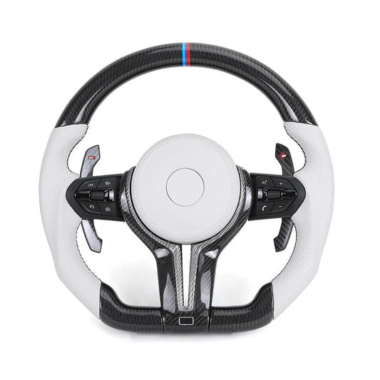 Custom Sport Volant Lenkrad White Perforated Leather Carbon Steering Wheel for BMW F10 F30 F01 E90 X5 E70 F15 X6 E71 F16 F90 M5 - YunLexus