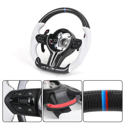 Custom Sport Volant Lenkrad White Perforated Leather Carbon Steering Wheel for BMW F10 F30 F01 E90 X5 E70 F15 X6 E71 F16 F90 M5 - YunLexus