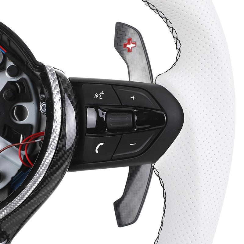 Custom Sport Volant Lenkrad White Perforated Leather Carbon Steering Wheel for BMW F10 F30 F01 E90 X5 E70 F15 X6 E71 F16 F90 M5 - YunLexus