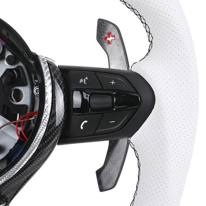 Custom Sport Volant Lenkrad White Perforated Leather Carbon Steering Wheel for BMW F10 F30 F01 E90 X5 E70 F15 X6 E71 F16 F90 M5 - YunLexus