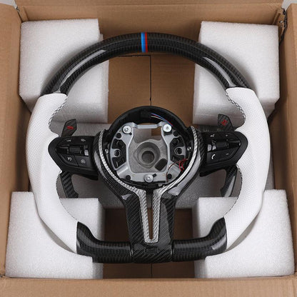 Custom Sport Volant Lenkrad White Perforated Leather Carbon Steering Wheel for BMW F10 F30 F01 E90 X5 E70 F15 X6 E71 F16 F90 M5 - YunLexus
