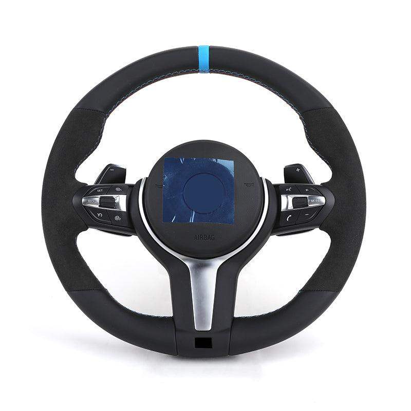 Custom Top Strip Alcantara Leather M Sport Lenkrad Volant Steering Wheel for BMW 3 Series F10 F30 X5 E70 E60 E90 E92 F20 F25 F32 - YunLexus