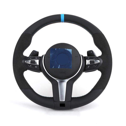 Custom Top Strip Alcantara Leather M Sport Lenkrad Volant Steering Wheel for BMW 3 Series F10 F30 X5 E70 E60 E90 E92 F20 F25 F32 - YunLexus