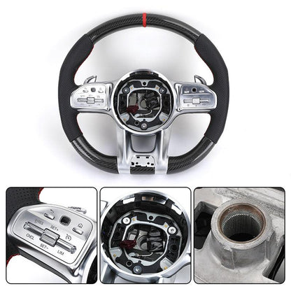 Custom Upgrade Leather Carbon Fiber Steering Wheel for Mercedes Benz S E Class W213 W205 W204 W222 W212 W221 GLC GLS GLB AGM GT - YunLexus Custom Custom Steering Wheels for Mercedes