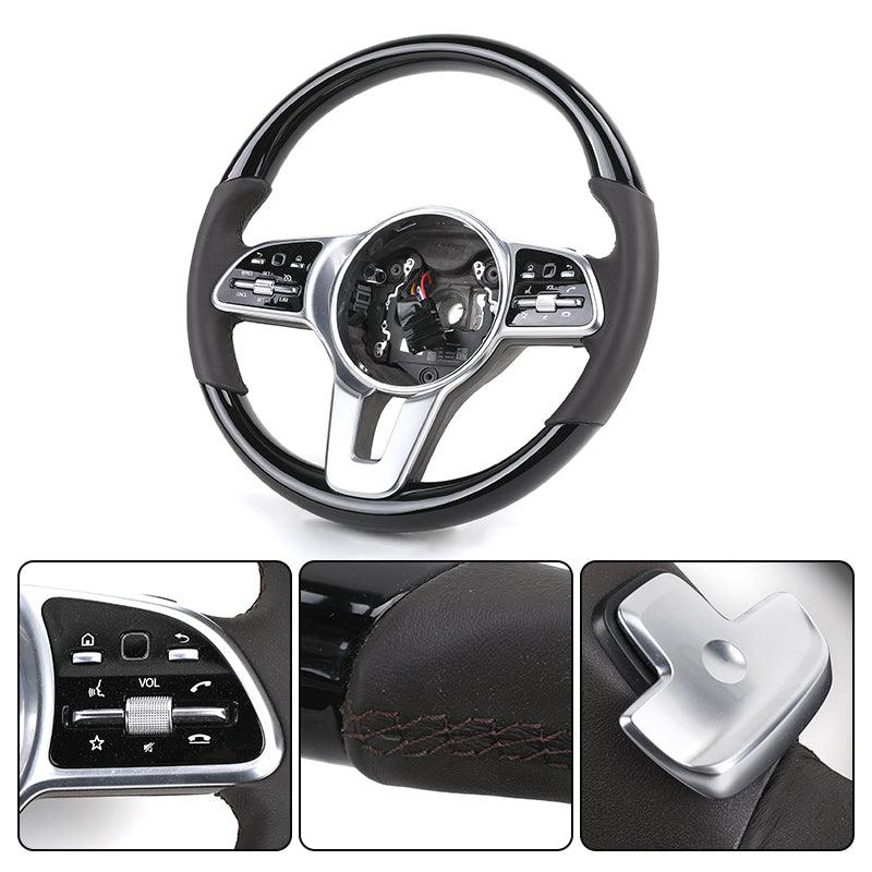 Custom Volant Black Piano Leather Exclusive Wooden Steering Wheel for Mercedes Benz S-Class W222 W223 Maybach W247 W246 W242 - YunLexus Custom Custom Steering Wheels for Mercedes