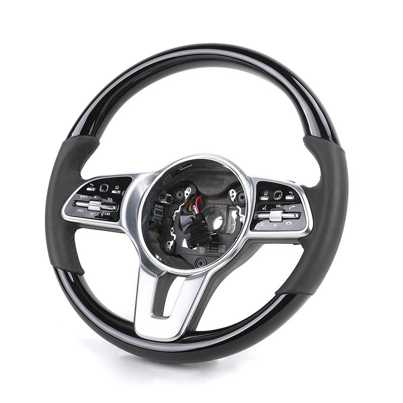 Custom Volant Black Piano Leather Exclusive Wooden Steering Wheel for Mercedes Benz S-Class W222 W223 Maybach W247 W246 W242 - YunLexus Custom Custom Steering Wheels for Mercedes