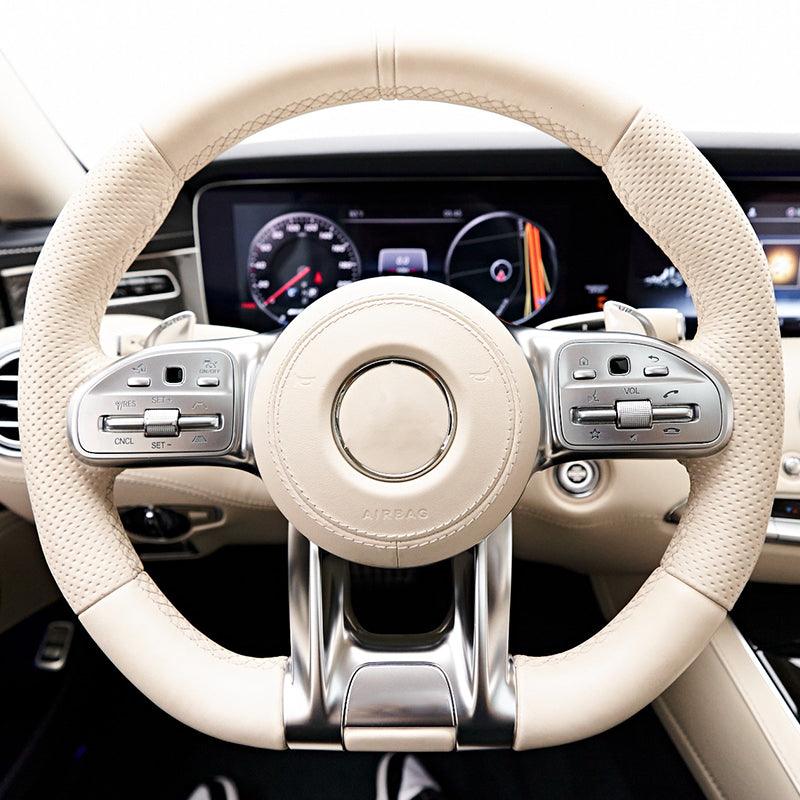Custom Volant Half Perforated Leather Steering Wheel for Mercedes Benz W205 W222 W176 W213 GLE W166 W217 W463 G63 C217 C43 AMG - YunLexus Custom Custom Steering Wheels for Mercedes