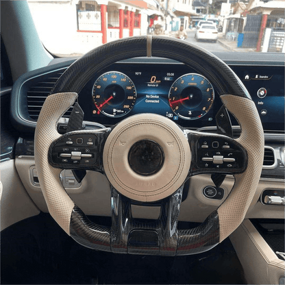 Custom Volant Lenkrad Half Leather Carbon Fiber Steering Wheel for Mercedes Benz W203 W204 W205 W221 W222 C217 C300 C55 C63 AMG - YunLexus Custom Custom Steering Wheels for Mercedes