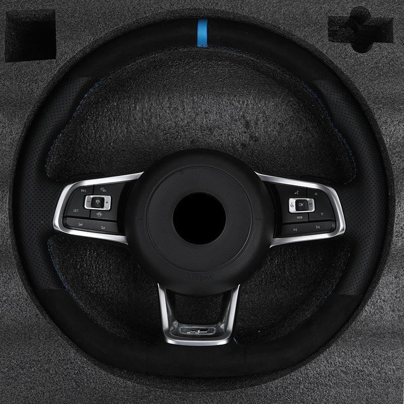 Custom Volant Lenkrad Half Perforated Leather Alcantara Steering Wheel for VW Polo Golf R 5 6 7 MK6 MK7 Jetta Tiguan Passat B6 - YunLexus Custom Custom Steering Wheels for VW