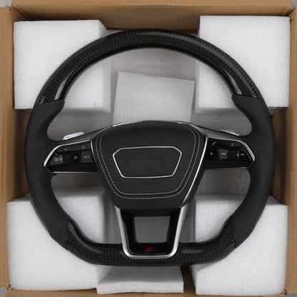 Custom Volant Lenkrad Half Perforated Leather Carbon Fiber Steering Wheel for Audi RS6 RS7 A6 A7 C7 C8 A3 8V A4 B8 B8.5 S4 B9 S7