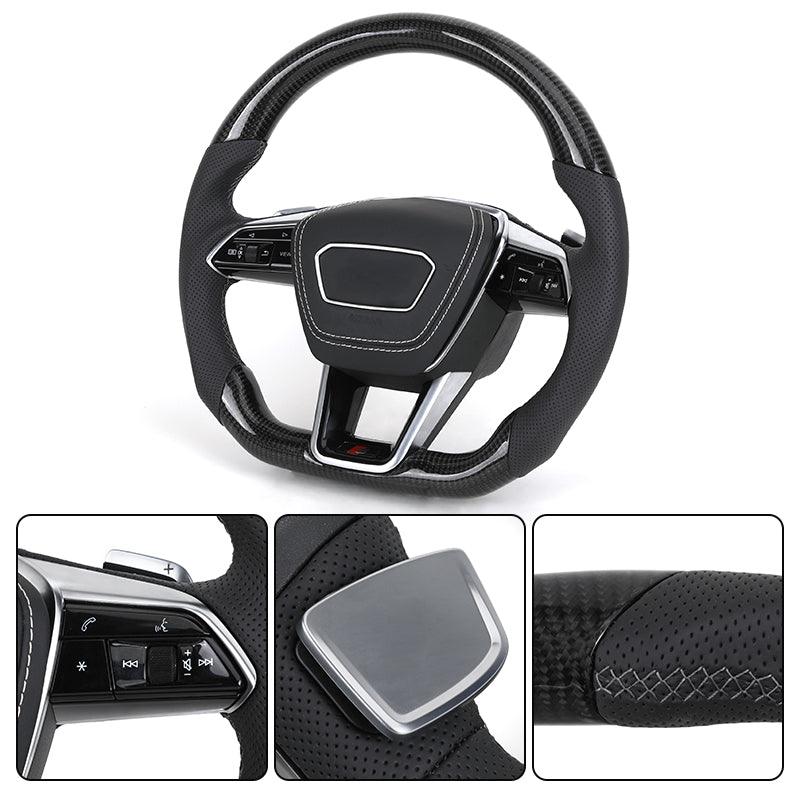 Custom Volant Lenkrad Half Perforated Leather Carbon Fiber Steering Wheel for Audi RS6 RS7 A6 A7 C7 C8 A3 8V A4 B8 B8.5 S4 B9 S7
