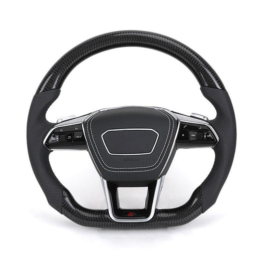 Custom Volant Lenkrad Half Perforated Leather Carbon Fiber Steering Wheel for Audi RS6 RS7 A6 A7 C7 C8 A3 8V A4 B8 B8.5 S4 B9 S7