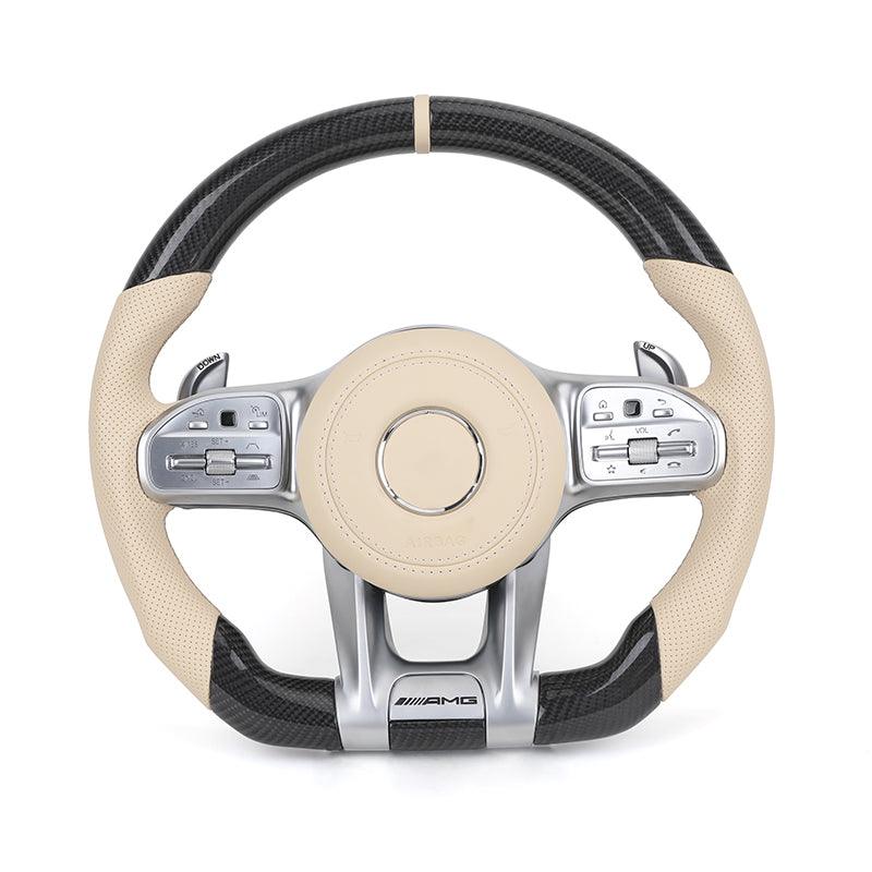 Custom Volant Lenkrad Half Perforated Leather Carbon Steering Wheel for Mercedes CLC C207 W208 W117 X247 CLK W177 Gls X166 AMG - YunLexus Custom Custom Steering Wheels for Mercedes