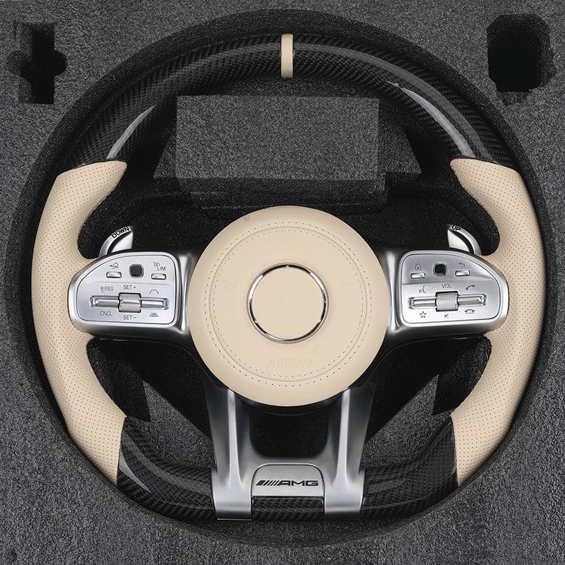 Custom Volant Lenkrad Half Perforated Leather Carbon Steering Wheel for Mercedes CLC C207 W208 W117 X247 CLK W177 Gls X166 AMG - YunLexus Custom Custom Steering Wheels for Mercedes