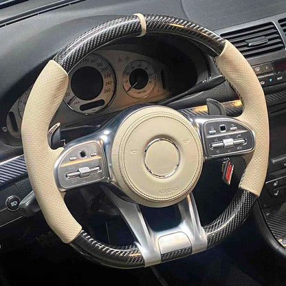 Custom Volant Lenkrad Half Perforated Leather Carbon Steering Wheel for Mercedes CLC C207 W208 W117 X247 CLK W177 Gls X166 AMG - YunLexus Custom Custom Steering Wheels for Mercedes