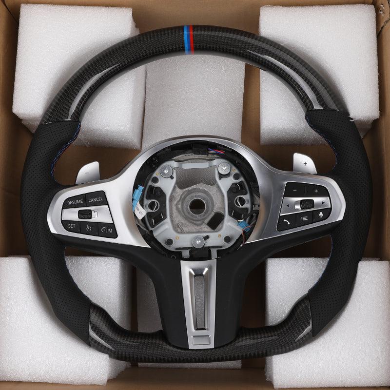 Custom Volant M Sport Leather Carbon Fiber Steering Wheel for BMW G30 G11 G12 G20 G31 G38 G05 G21 G82 G80 G02 X3 G01 M3 M4 M5 - YunLexus