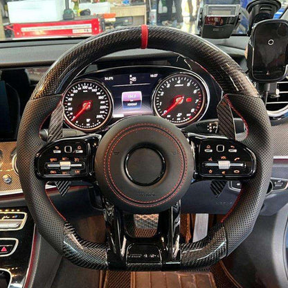 Custom Volante Glossy Black Carbon Steering Wheel for Mercedes Benz W204 W205 W207 W211 W212 W213 W221 W222 GLS CLS C63 AMG GT - YunLexus Custom Custom Steering Wheels for Mercedes