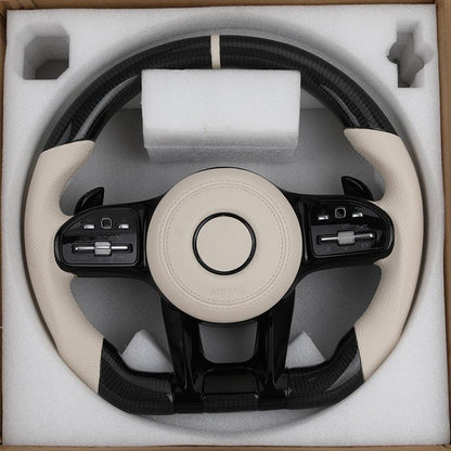 Custom Volante Lenkrad Half Leather Carbon Steering Wheel for Mercedes Benz C250 W164 W177 GLK GLC63 GLS X167 GLC GLE Coupe AMG - YunLexus Custom Custom Steering Wheels for Mercedes