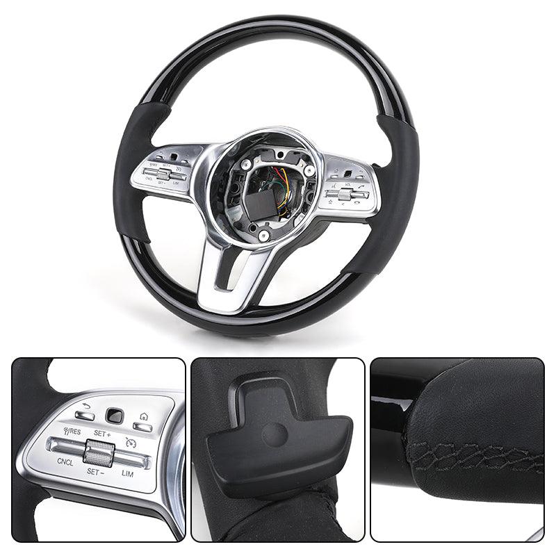 Custom Volante White Button Black Leather Wooden Steering Wheel for Mercedes Benz C Class W205 C205 W247 W177 W253 W188 W293 - YunLexus Custom Custom Steering Wheels for Mercedes