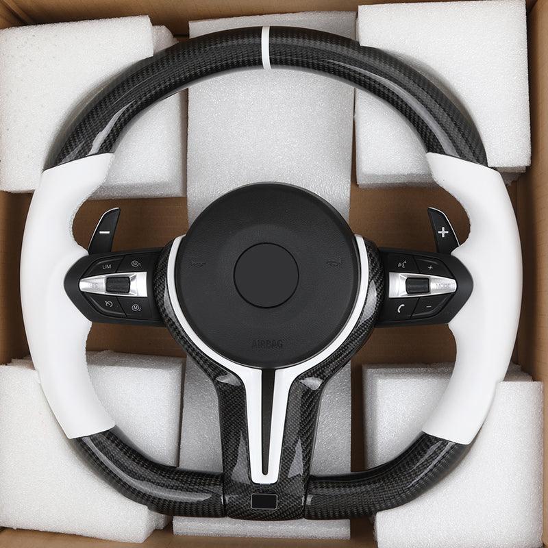 Custom White Leather Carbon Fiber M Sport Steering Wheel for BMW F10 F30 F20 F32 F36 F15 F16 F92 F80 F82 F87 F90 M2 M3 M4 M5 M8 - YunLexus