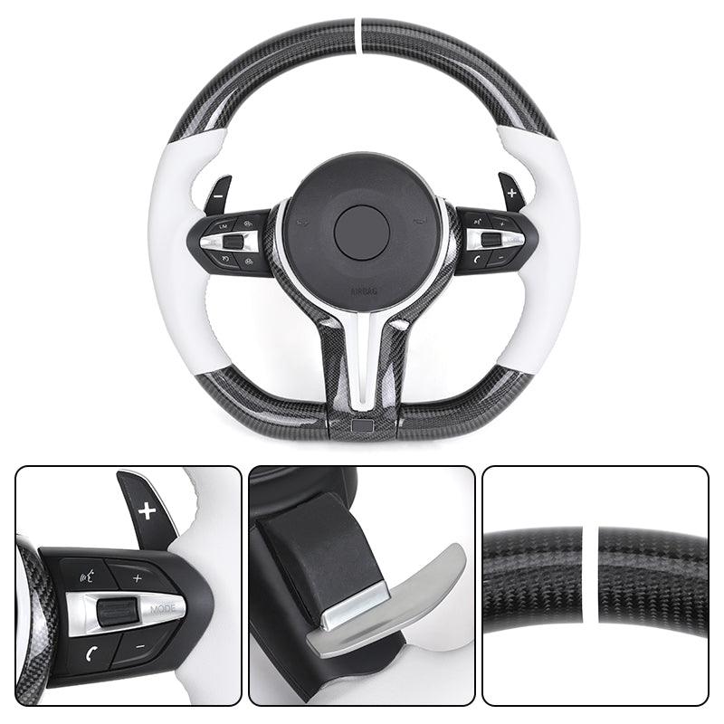 Custom White Leather Carbon Fiber M Sport Steering Wheel for BMW F10 F30 F20 F32 F36 F15 F16 F92 F80 F82 F87 F90 M2 M3 M4 M5 M8 - YunLexus
