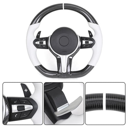 Custom White Leather Carbon Fiber M Sport Steering Wheel for BMW F10 F30 F20 F32 F36 F15 F16 F92 F80 F82 F87 F90 M2 M3 M4 M5 M8 - YunLexus