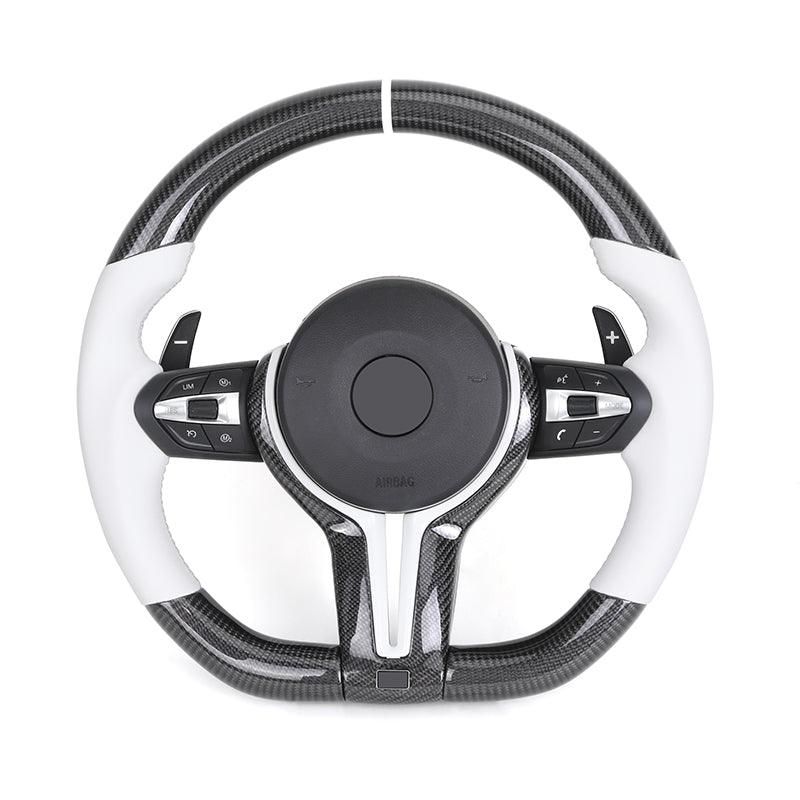 Custom White Leather Carbon Fiber M Sport Steering Wheel for BMW F10 F30 F20 F32 F36 F15 F16 F92 F80 F82 F87 F90 M2 M3 M4 M5 M8 - YunLexus