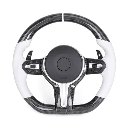 Custom White Leather Carbon Fiber M Sport Steering Wheel for BMW F10 F30 F20 F32 F36 F15 F16 F92 F80 F82 F87 F90 M2 M3 M4 M5 M8 - YunLexus