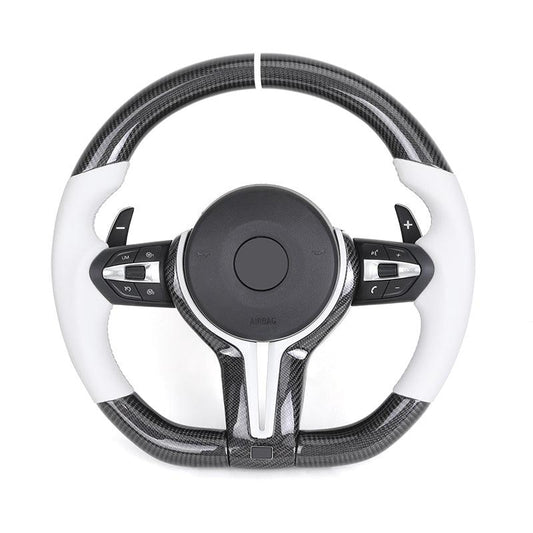 Custom White Leather Carbon Fiber M Sport Steering Wheel for BMW F10 F30 F20 F32 F36 F15 F16 F92 F80 F82 F87 F90 M2 M3 M4 M5 M8 - YunLexus