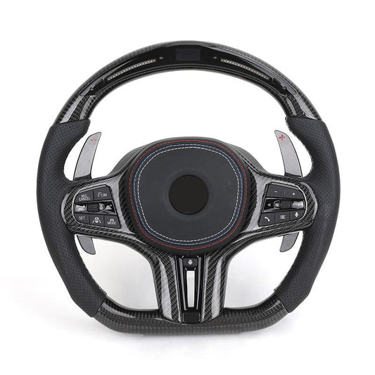 Customized Carbon Fiber Paddle Shifter Perforated Leather M Sport LED Steering Wheel for BMW G20 G30 G11 G80 M3 F80 M5 F90 M4 - YunLexus
