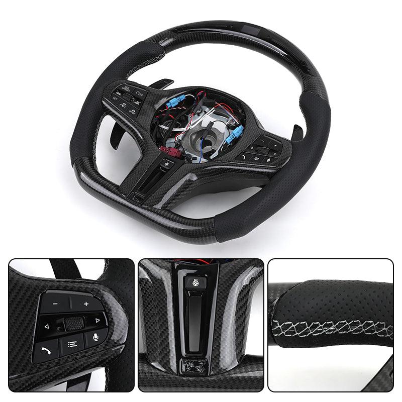 Customized Carbon Fiber Paddle Shifter Perforated Leather M Sport LED Steering Wheel for BMW G20 G30 G11 G80 M3 F80 M5 F90 M4 - YunLexus