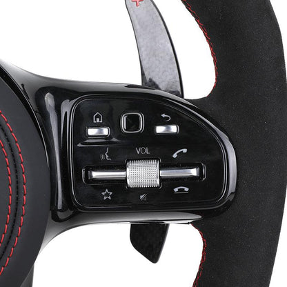 Customized Gloss Black Carbon Fiber Shift Paddle Alcantara Leather Steering Wheel for Mercedes Benz Cls63 GLB Sl R230 W210 W220 - YunLexus Custom Custom Steering Wheels for Mercedes