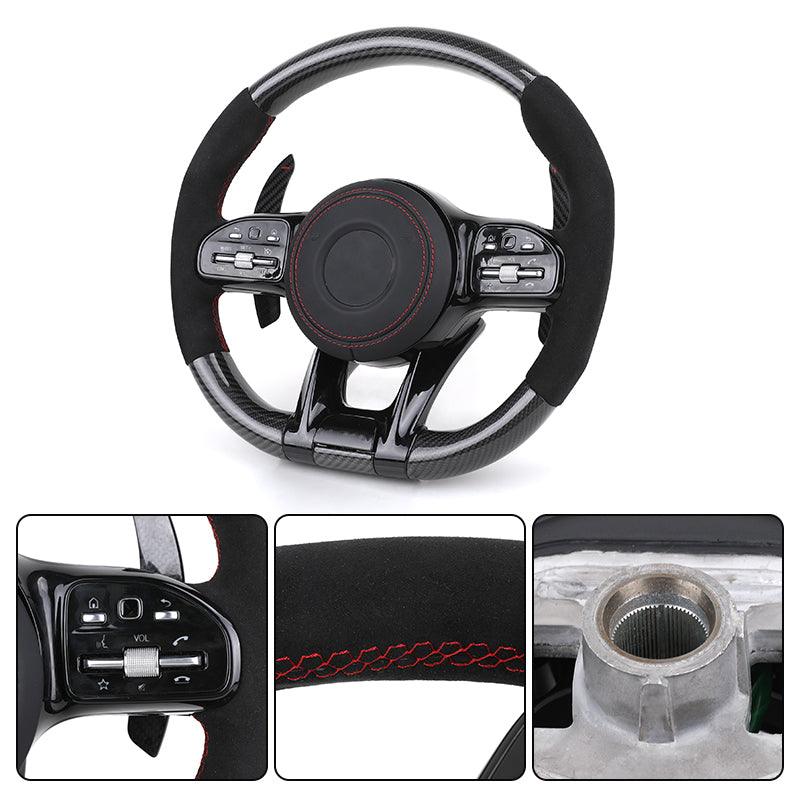 Customized Gloss Black Carbon Fiber Shift Paddle Alcantara Leather Steering Wheel for Mercedes Benz Cls63 GLB Sl R230 W210 W220 - YunLexus Custom Custom Steering Wheels for Mercedes