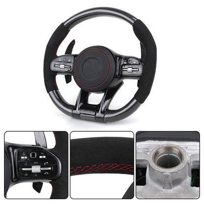 Customized Gloss Black Carbon Fiber Shift Paddle Alcantara Leather Steering Wheel for Mercedes Benz Cls63 GLB Sl R230 W210 W220 - YunLexus Custom Custom Steering Wheels for Mercedes