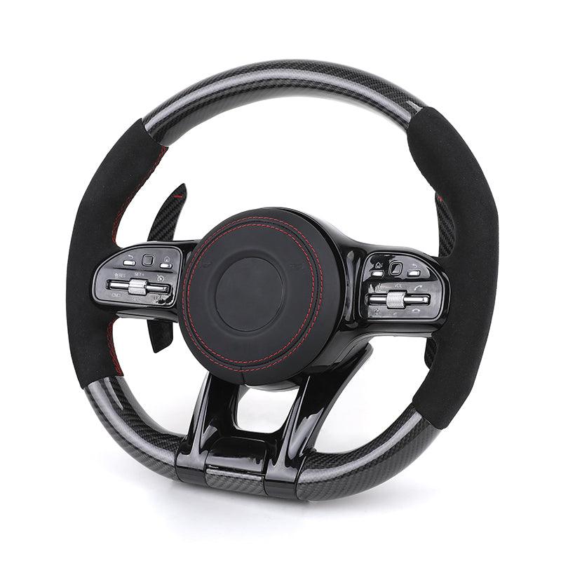 Customized Gloss Black Carbon Fiber Shift Paddle Alcantara Leather Steering Wheel for Mercedes Benz Cls63 GLB Sl R230 W210 W220 - YunLexus Custom Custom Steering Wheels for Mercedes