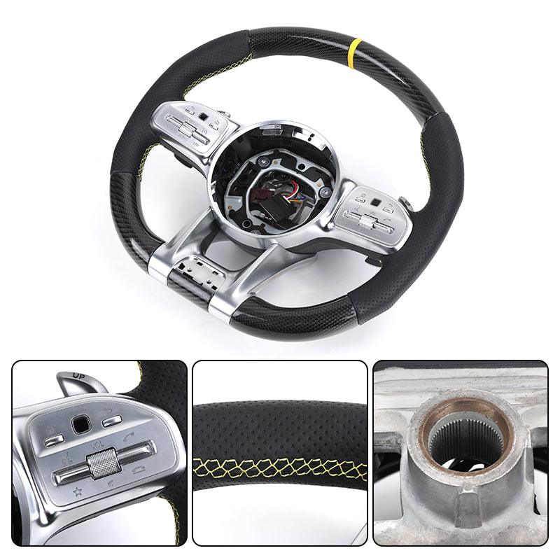Customized Stitch Color Top Strip Perforated Leather Carbon Steering Wheel for Mercedes Benz S Class W222 W212 W204 E63 C43 AMG - YunLexus Custom Custom Steering Wheels for Mercedes