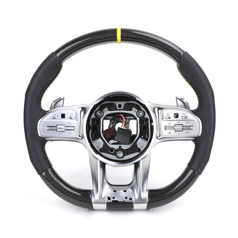 Customized Stitch Color Top Strip Perforated Leather Carbon Steering Wheel for Mercedes Benz S Class W222 W212 W204 E63 C43 AMG - YunLexus Custom Custom Steering Wheels for Mercedes