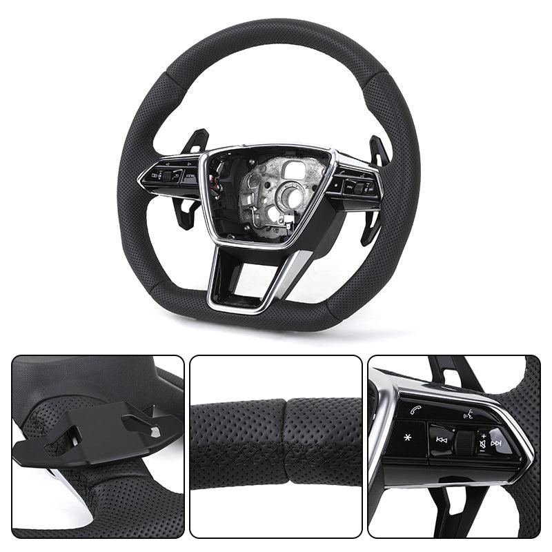 Customized Volant Lenkrad Flat Bottom Full Perforated Leather Steering Wheel for Audi A3 A4 A5 A6 A7 C8 S6 S7 RS RS6 RS7 RS8 TT