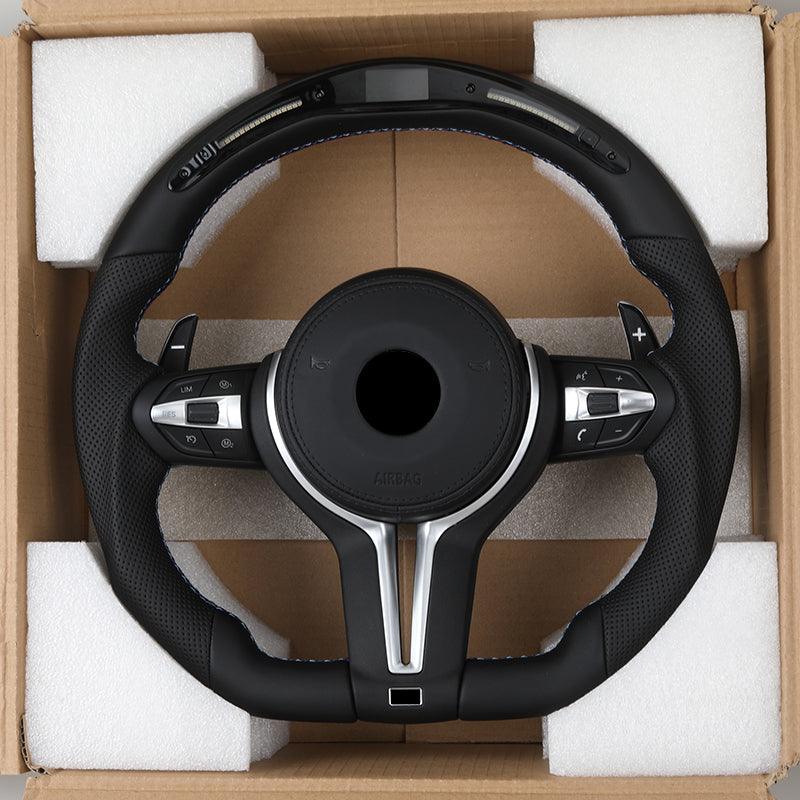 Flat Bottom Full Leather LED M Sport Steering Wheel for BMW F10 F15 F20 F22 F30 F32 X5 E70 X6 E71 E90 E92 F80 F82 F87 F90 M8 F92 - YunLexus