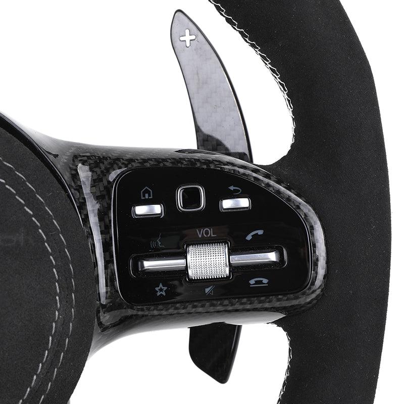 Gloss Black Top Strip Carbon Fiber Shift Paddle Alcantara Leather Steering Wheel for Mercedes Benz S C Class C63s C55 GLA45 AMG - YunLexus Custom Custom Steering Wheels for Mercedes