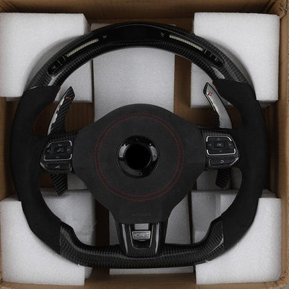 GTI Half Alcantara Carbon Shifter Paddle LED Steering Wheel for Volkswagen VW Golf MK6 MK7 MK7.5 5 GTI R Jetta Passat CC Tiguan - YunLexus Custom Custom Steering Wheels for Volkswagen