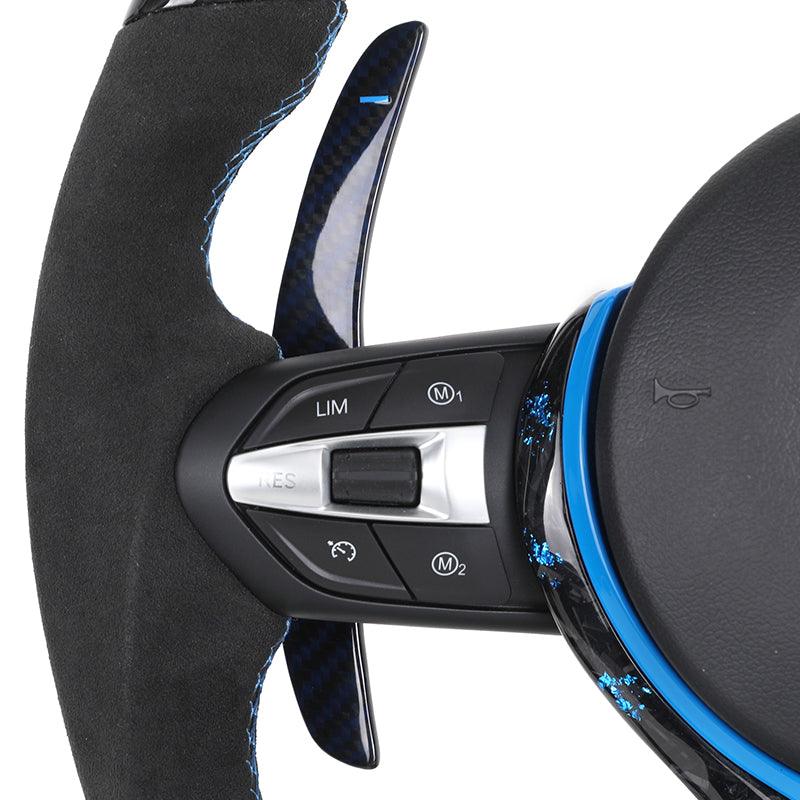 Half Alcantara Blue Forged Carbon M Performance Steering Wheel for BMW M2 M3 M4 M5 M8 F92 F80 F82 F87 F90 F10 F30 F20 F32 X5 F15 - YunLexus