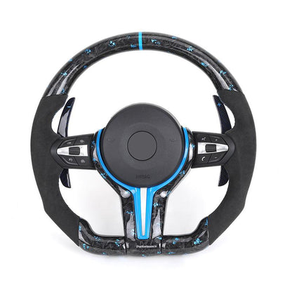 Half Alcantara Blue Forged Carbon M Performance Steering Wheel for BMW M2 M3 M4 M5 M8 F92 F80 F82 F87 F90 F10 F30 F20 F32 X5 F15 - YunLexus