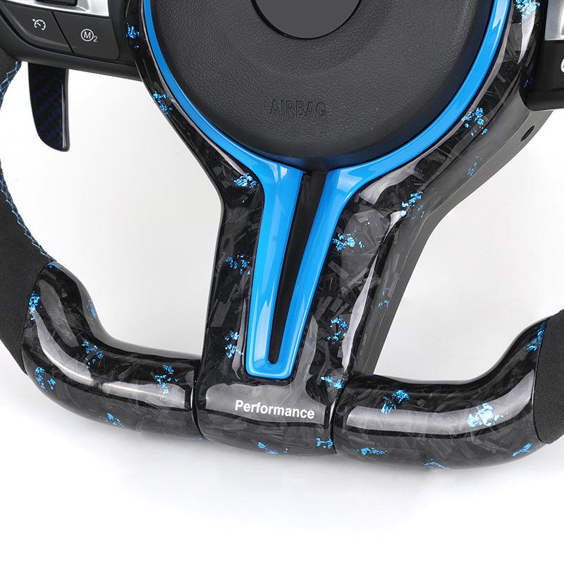 Half Alcantara Blue Forged Carbon M Performance Steering Wheel for BMW M2 M3 M4 M5 M8 F92 F80 F82 F87 F90 F10 F30 F20 F32 X5 F15 - YunLexus