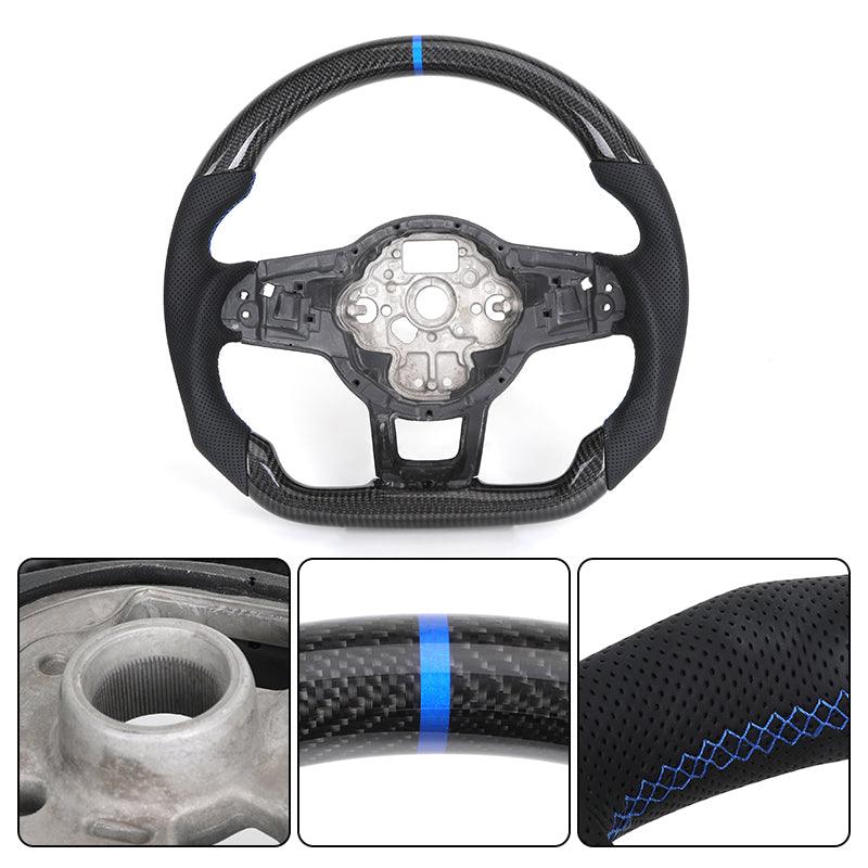 Half Perforated Leather Carbon Fiber Steering Wheel Core for VW Golf MK5 MK6 MK7 6 7 7.5 R 7R Gti Polo Passat CC B7 Scirocco - YunLexus Custom Custom Steering Wheels for VW