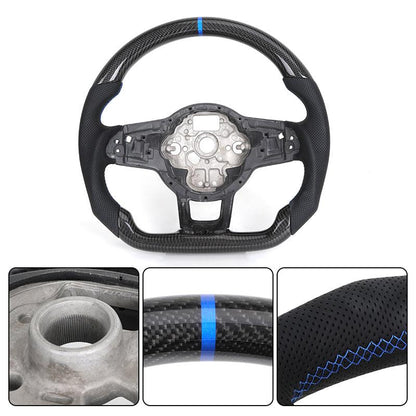Half Perforated Leather Carbon Fiber Steering Wheel Core for VW Golf MK5 MK6 MK7 6 7 7.5 R 7R Gti Polo Passat CC B7 Scirocco - YunLexus Custom Custom Steering Wheels for VW