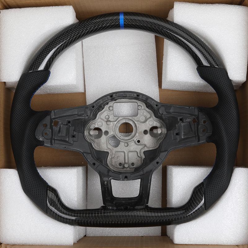 Half Perforated Leather Carbon Fiber Steering Wheel Core for VW Golf MK5 MK6 MK7 6 7 7.5 R 7R Gti Polo Passat CC B7 Scirocco - YunLexus Custom Custom Steering Wheels for VW