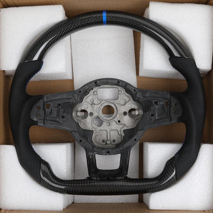 Half Perforated Leather Carbon Fiber Steering Wheel Core for VW Golf MK5 MK6 MK7 6 7 7.5 R 7R Gti Polo Passat CC B7 Scirocco - YunLexus Custom Custom Steering Wheels for VW