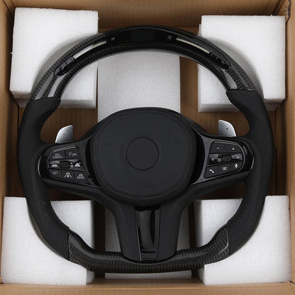 Half Perforated Leather Carbon LED Steering Wheel for BMW G12 G20 G30 G32 G80 G81 M4 F82 G82 M5 F90 X3M F87 X5m F85 M4 F82 M340i - YunLexus
